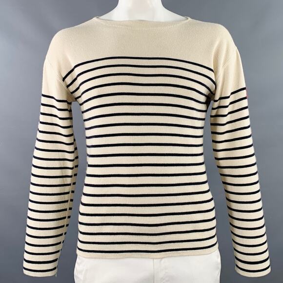 POLO by RALPH LAUREN Size L Cream Black Stripe Cotton Cashmere Pullover